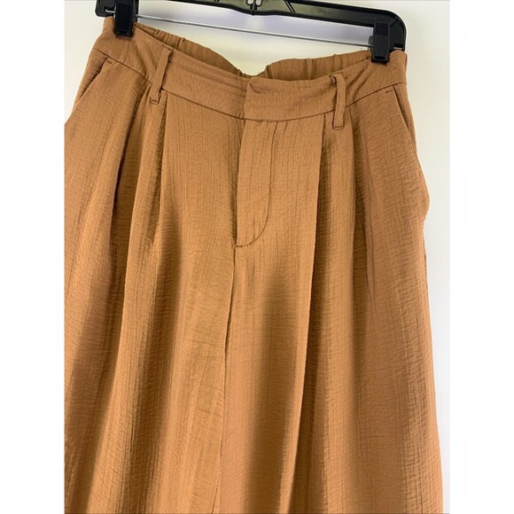 A New Day Crepe Trouser High Waist Wide Leg Rayon Pleated Front Brown Womens 6 - Picture 3 of 15